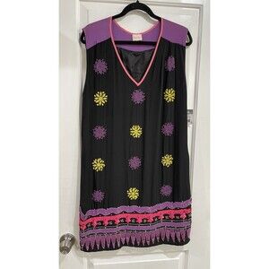 Tracy Reese New York Hand Beaded Colorful Black silk  Dress mini dress size M